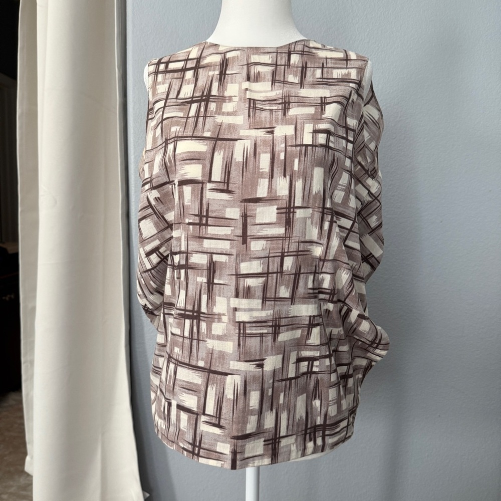 Marni Open Back Geometric Patterned Blouse in Cream and Brown